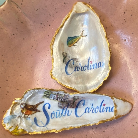 FREE WITH $50 PURCHASE SOUTH CAROLINA DECOUPAGE OYSTER SHELL TRINKET, RING DISH - Picture 8 of 9